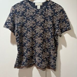 Express Navy and Beige Lace Short Sleeve Tee M